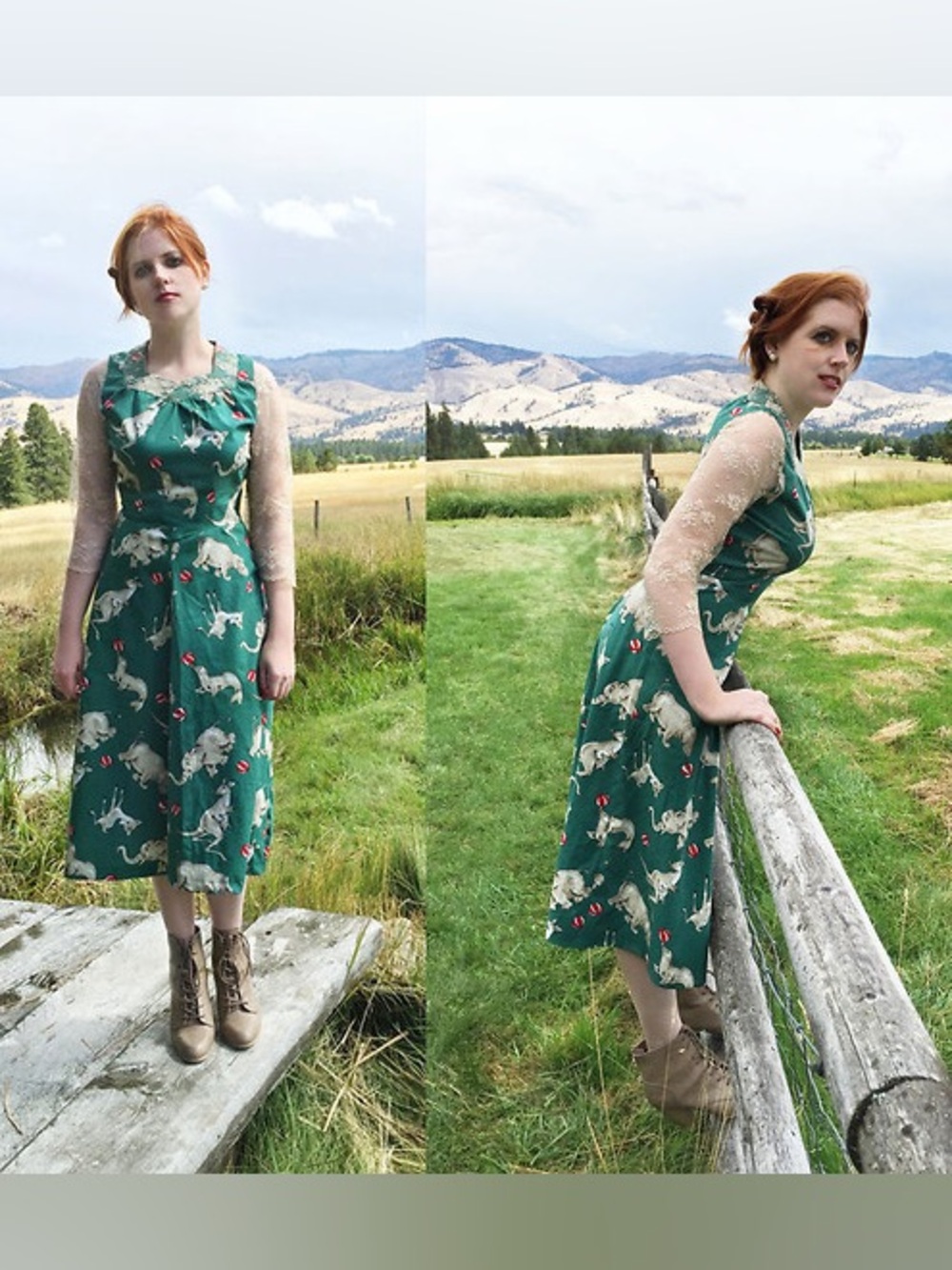 Green Long Sleeve Dress with Animal Print - Picture 5 of 7